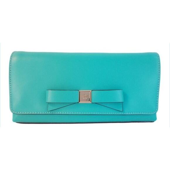 Kate Spade Handbags - Kate Spade Aqua Bow Clutch Pre-Loved Turquoise Blue